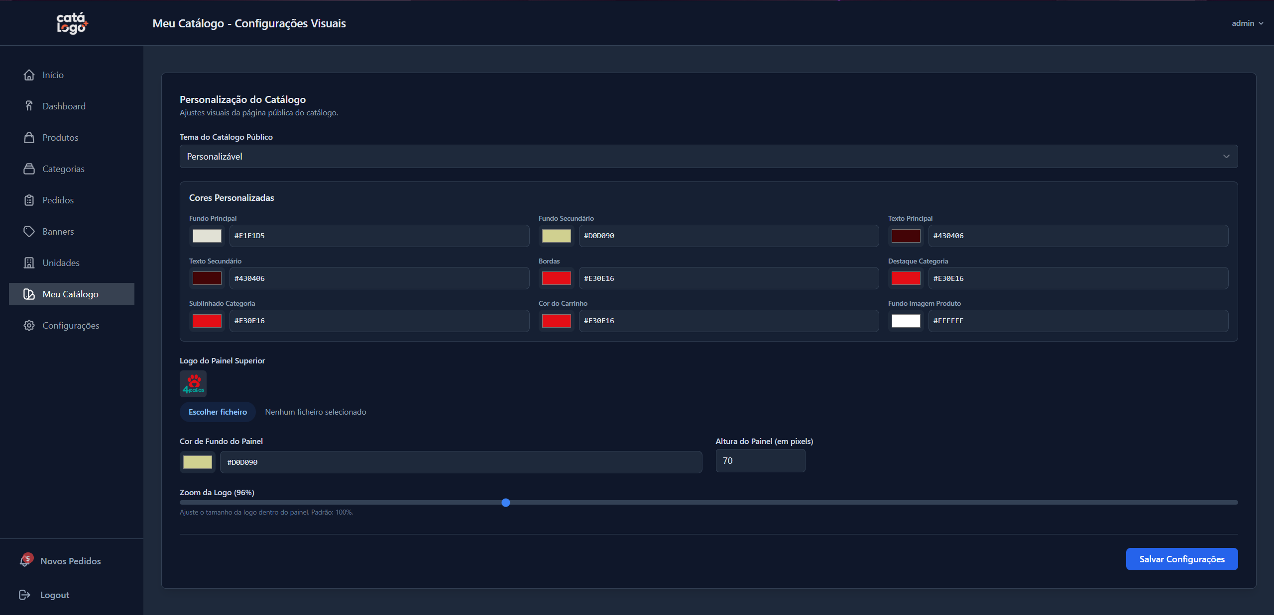 Configurações visuais